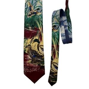 VTG 90s Ducks Unlimited Mallard Waterfowl Hunting Wildlife Silk Tie Made in USA
